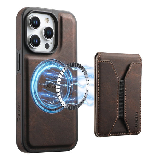 Pour iPhone 13 Pro Max Denior D17 Étui de téléphone avec fente pour carte détachable MagSafe et texture douce (marron)