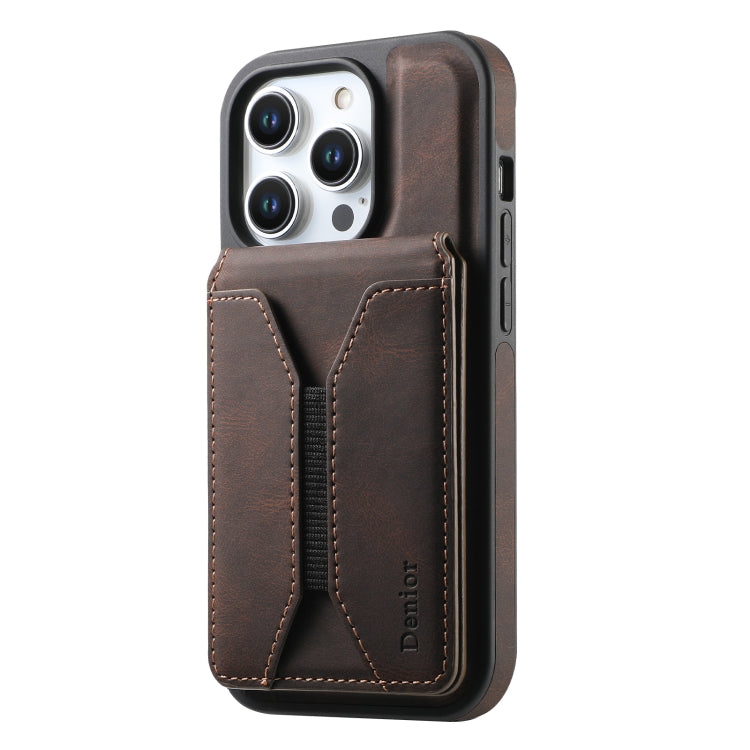For iPhone 14 Pro Max Denior D17 Skin Feel MagSafe Detachable Card Slot Phone Case(Brown)