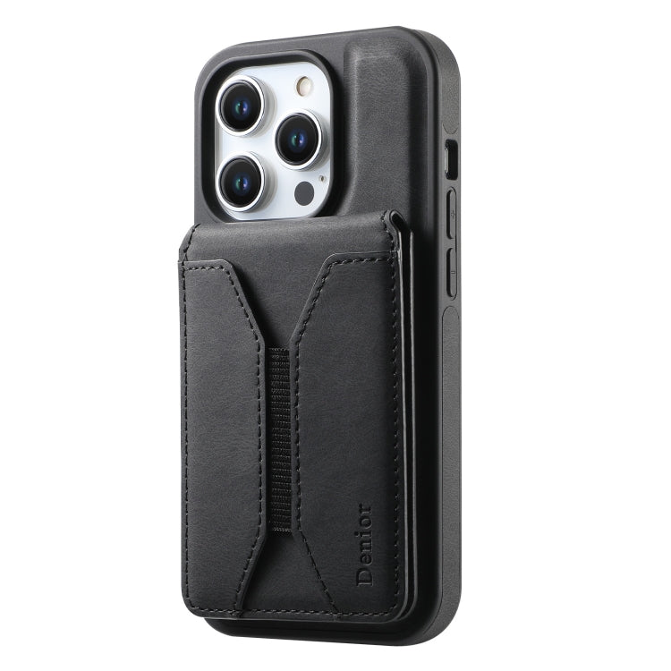 For iPhone 15 Pro Max Denior D17 Skin Feel MagSafe Detachable Card Slot Phone Case(Black)