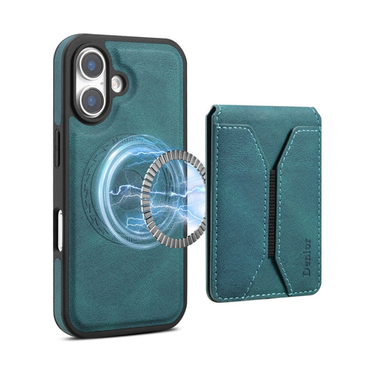 For iPhone 16 Plus Denior D17 Skin Feel MagSafe Detachable Card Slot Phone Case(Blue)