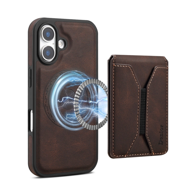 For iPhone 16 Plus Denior D17 Skin Feel MagSafe Detachable Card Slot Phone Case(Brown)