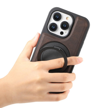 For iPhone 12 Pro Max Denior A14 Skin Feel Rotating Holder MagSafe Phone Case(Brown)