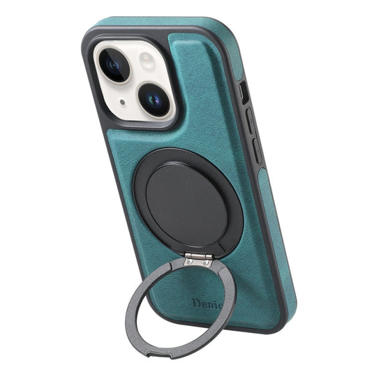 Pour iPhone 14 / 13 Étui de téléphone MagSafe avec support rotatif effet cuir Denior A14 (bleu)
