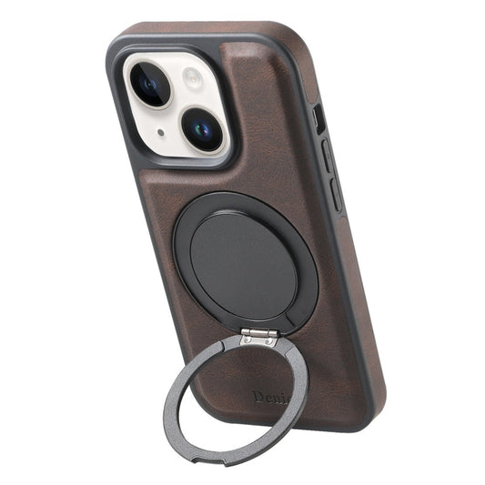 Pour iPhone 14 / 13 Étui de téléphone Denior A14 Skin Feel avec support rotatif MagSafe (marron)