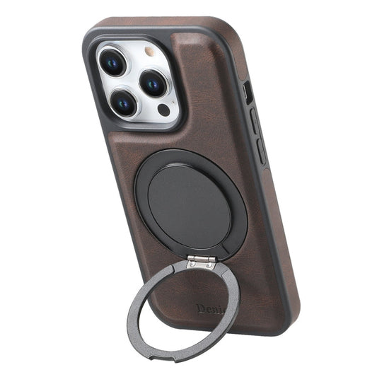 Pour iPhone 13 Pro Max Étui de téléphone MagSafe avec support rotatif Denior A14 « sensation peau » (Marron)