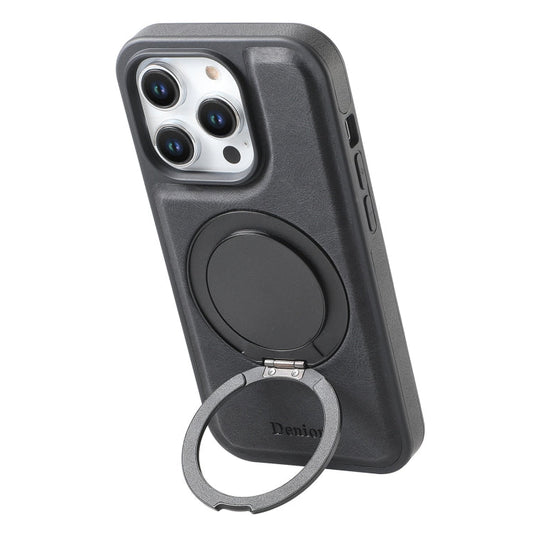 Pour iPhone 14 Pro Coque de téléphone Denior A14 en similicuir avec support rotatif MagSafe (noir)