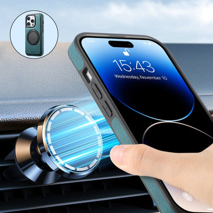 For iPhone 15 Pro Denior A14 Skin Feel Rotating Holder MagSafe Phone Case(Blue)