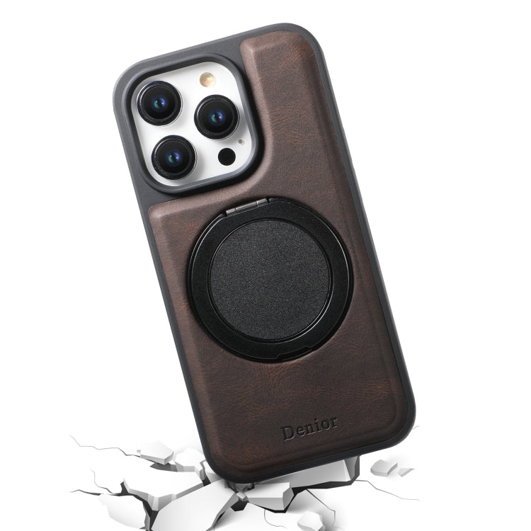 For iPhone 15 Pro Max Denior A14 Skin Feel Rotating Holder MagSafe Phone Case(Brown)