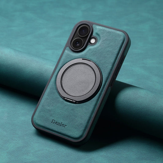 Pour iPhone 16 Denior A14 Coque de téléphone MagSafe avec support rotatif et toucher peau (Bleu)