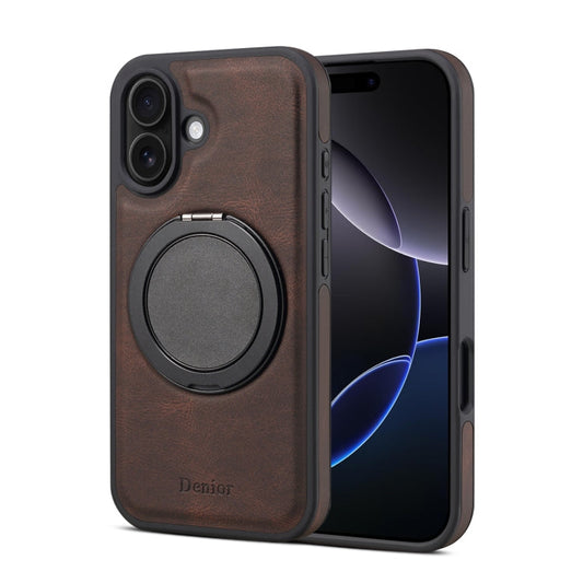 Pour iPhone 16 Denior A14 Coque de téléphone MagSafe avec support rotatif effet peau (Marron)