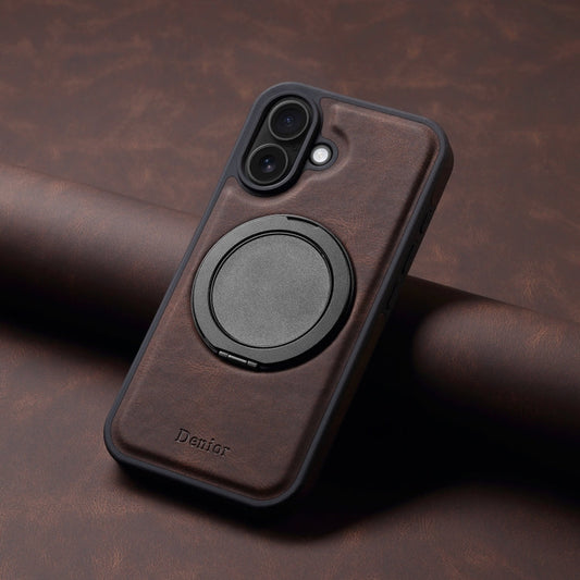 Pour iPhone 16 Denior A14 Coque de téléphone MagSafe avec support rotatif effet peau (Marron)