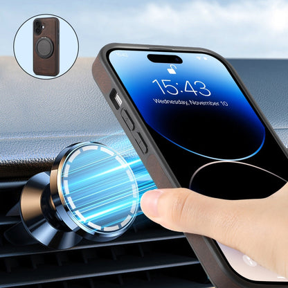 For iPhone 16 Denior A14 Skin Feel Rotating Holder MagSafe Phone Case(Brown)