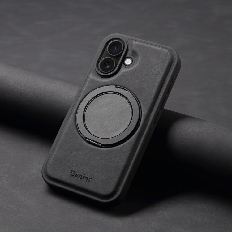 For iPhone 16 Denior A14 Skin Feel Rotating Holder MagSafe Phone Case(Black)