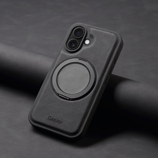 Pour iPhone 16 Denior A14 Coque de téléphone MagSafe avec support rotatif effet peau (Noir)