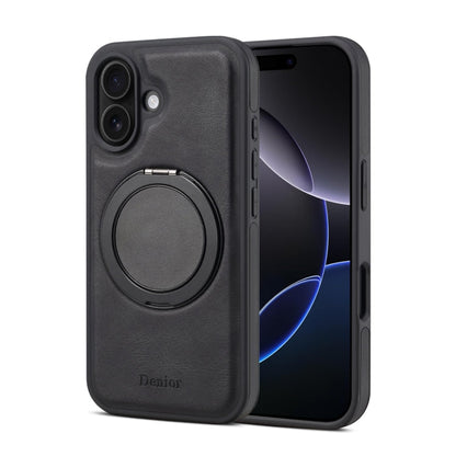For iPhone 16 Plus Denior A14 Skin Feel Rotating Holder MagSafe Phone Case(Black)