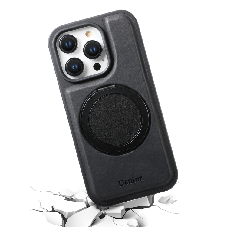 For iPhone 16 Plus Denior A14 Skin Feel Rotating Holder MagSafe Phone Case(Black)