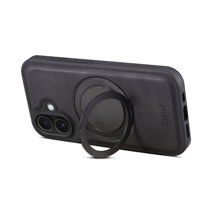 For iPhone 16 Plus Denior A14 Skin Feel Rotating Holder MagSafe Phone Case(Black)