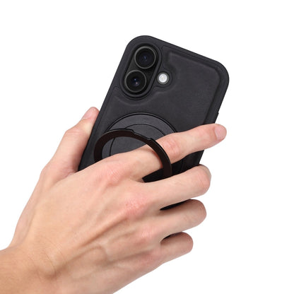 For iPhone 16 Plus Denior A14 Skin Feel Rotating Holder MagSafe Phone Case(Black)