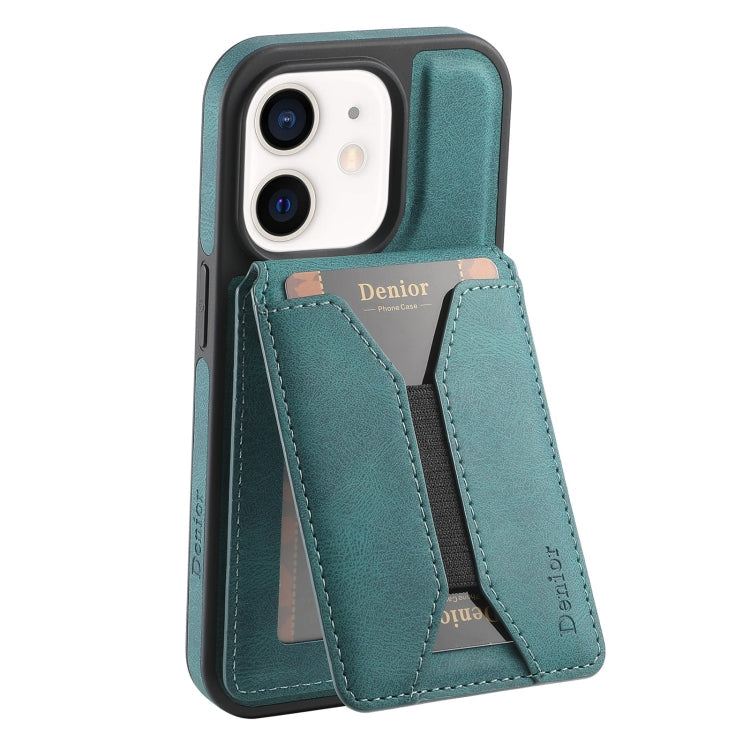 For iPhone 12 / 12 Pro Denior D18 Skin Feel Rotating Holder MagSafe Detachable Card Slot Phone Case(Blue)