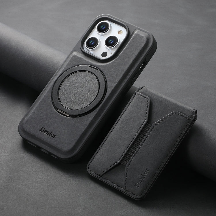 For iPhone 12 / 12 Pro Denior D18 Skin Feel Rotating Holder MagSafe Detachable Card Slot Phone Case(Black)