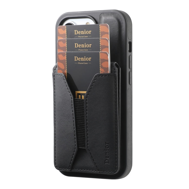 For iPhone 12 Pro Max Denior D18 Skin Feel Rotating Holder MagSafe Detachable Card Slot Phone Case(Black)
