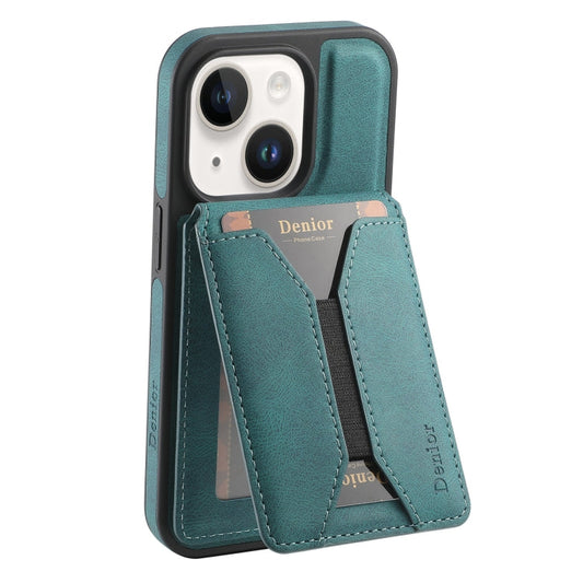 Pour iPhone 14 / 13 Denior D18 Étui de Téléphone avec Support Rotatif "Skin Feel" MagSafe et Fente pour Cartes Détachable (Bleu)