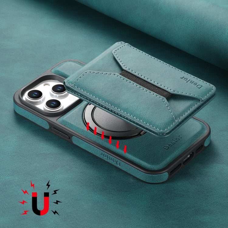 For iPhone 13 Pro Denior D18 Skin Feel Rotating Holder MagSafe Detachable Card Slot Phone Case(Blue)