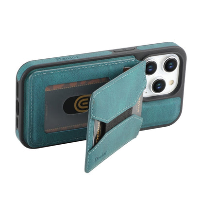For iPhone 13 Pro Denior D18 Skin Feel Rotating Holder MagSafe Detachable Card Slot Phone Case(Blue)