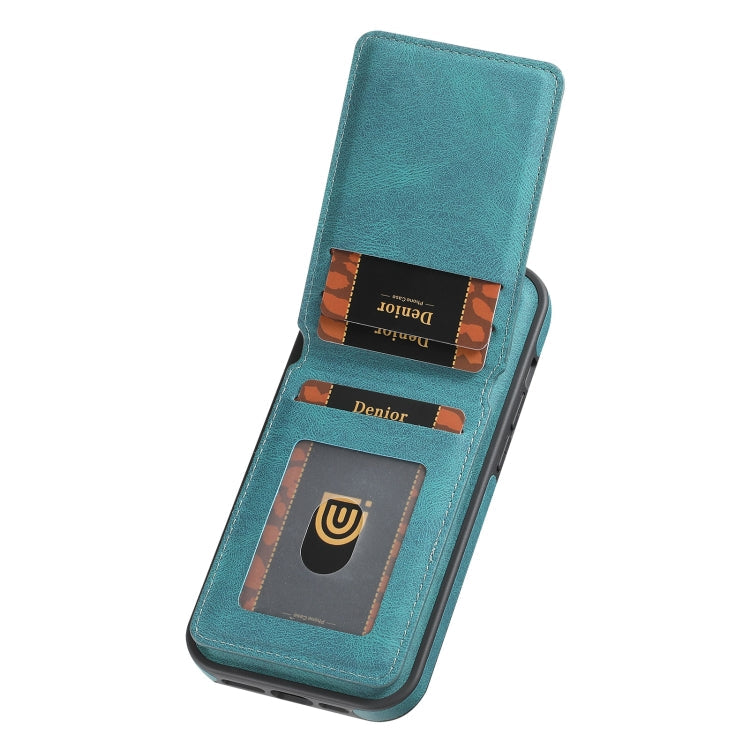For iPhone 13 Pro Denior D18 Skin Feel Rotating Holder MagSafe Detachable Card Slot Phone Case(Blue)