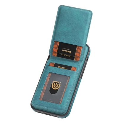 For iPhone 13 Pro Denior D18 Skin Feel Rotating Holder MagSafe Detachable Card Slot Phone Case(Blue)