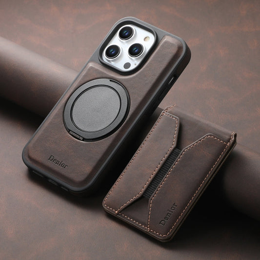 Pour iPhone 13 Pro Max Étui de Téléphone avec Support Rotatif Dénior D18 Sensation Peau avec Emplacement pour Cartes Détachable MagSafe (Marron)