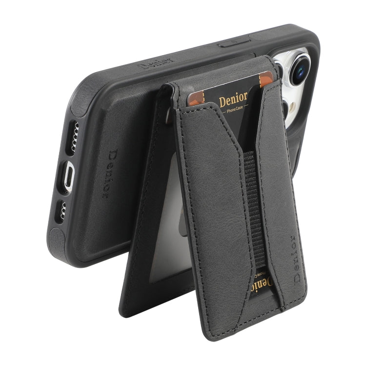 For iPhone 13 Pro Max Denior D18 Skin Feel Rotating Holder MagSafe Detachable Card Slot Phone Case(Black)