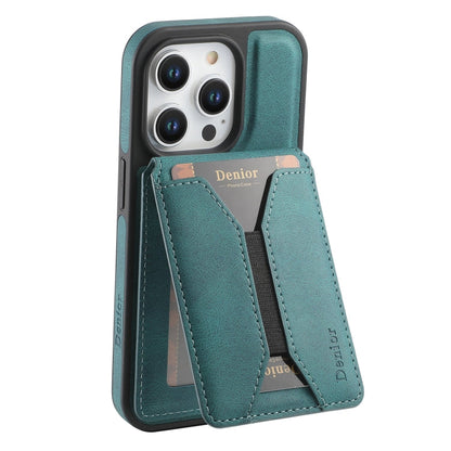 For iPhone 14 Pro Denior D18 Skin Feel Rotating Holder MagSafe Detachable Card Slot Phone Case(Blue)