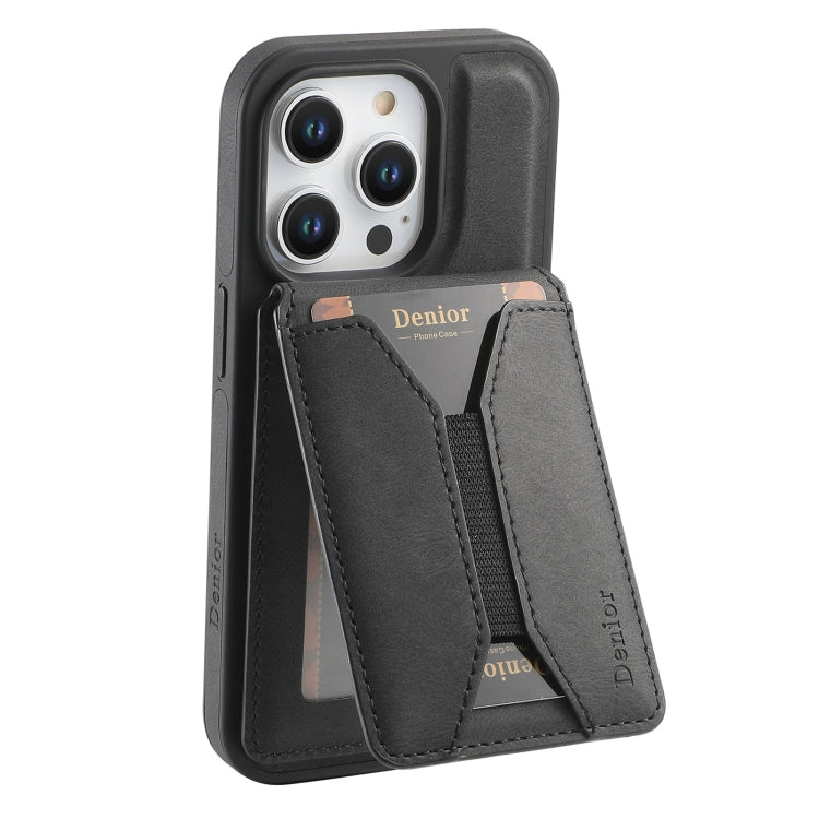 Pour iPhone 14 Pro Max Étui Dénior D18 Texture Douce avec Support Rotatif MagSafe et Fente pour Carte Détachable (Noir)