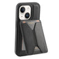 For iPhone 15 Denior D18 Skin Feel Rotating Holder MagSafe Detachable Card Slot Phone Case(Black)