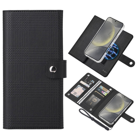 Pour étui de téléphone en cuir à rabat magnétique MagSafe RFID de la série ViLi GHA-C pour Samsung Galaxy S24 5G (noir)