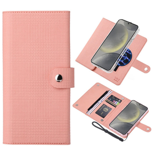 Pour Samsung Galaxy S24 5G Étui de téléphone en cuir à rabat magnétique ViLi GHB-C Series RFID MagSafe (Rose)