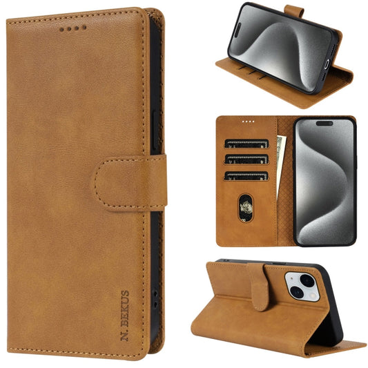 Pour iPhone 14 / 13 N.BEKUS CSJ-P1 Étui de téléphone en cuir de couleur unie (marron)