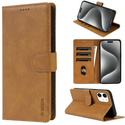Pour iPhone 13 mini / 12 mini N.BEKUS CSJ-P1 Étui de téléphone en cuir de couleur unie (marron)