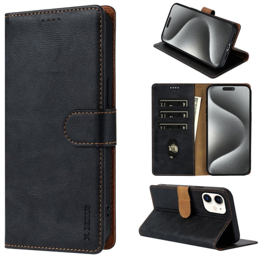 Pour iPhone 13 mini / 12 mini N.BEKUS CSJ-P1 Coque de téléphone en cuir de couleur unie (Noir)