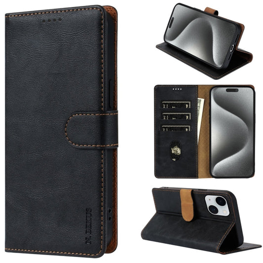 Pour iPhone 14 Plus N.BEKUS CSJ-P1 Étui de téléphone en cuir de couleur unie (noir)