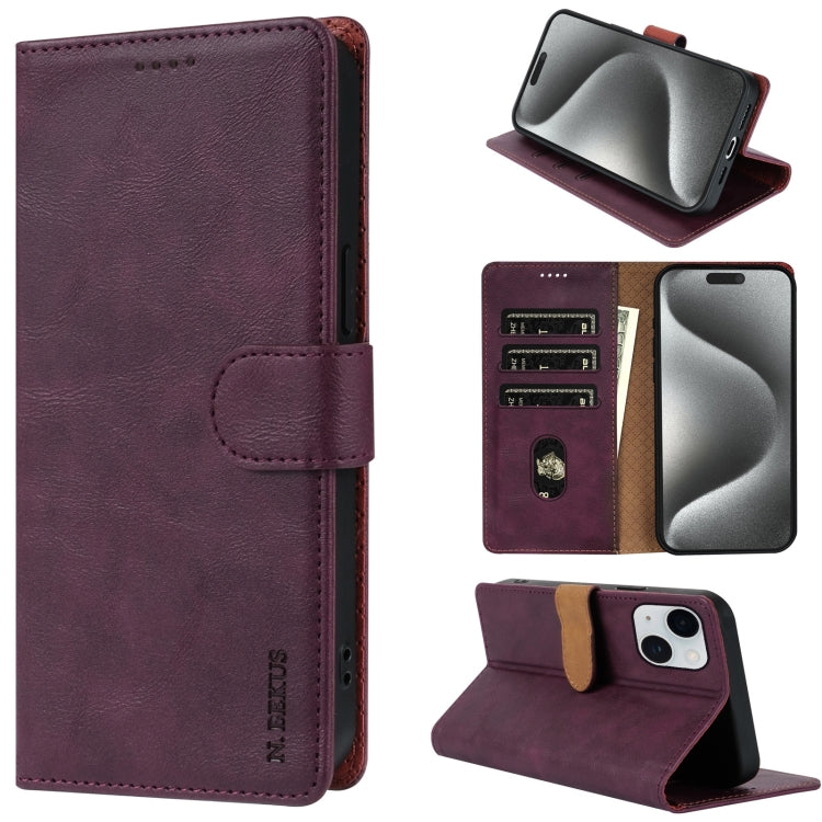 Pour iPhone 15 N.BEKUS CSJ-P1 Étui de téléphone en cuir de couleur unie (Rouge Vin)