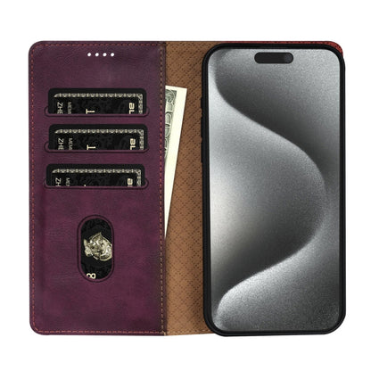 Pour iPhone 15 N.BEKUS CSJ-P1 Étui de téléphone en cuir de couleur unie (Rouge Vin)