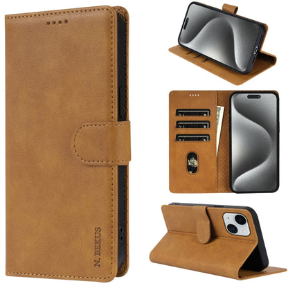 For iPhone 15 Plus N.BEKUS CSJ-P1 Solid Color Leather Phone Case(Brown)