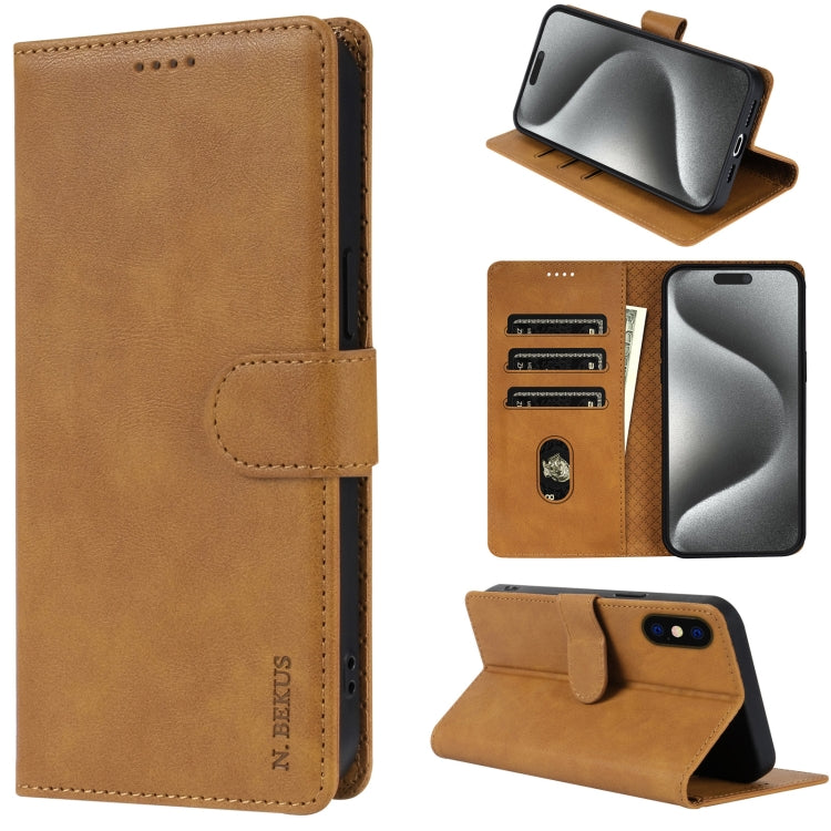 Pour iPhone XS / X N.BEKUS CSJ-P1 Coque de téléphone en cuir de couleur unie (Marron)