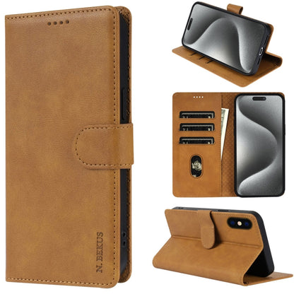 Pour iPhone XS / X N.BEKUS CSJ-P1 Coque de téléphone en cuir de couleur unie (Marron)