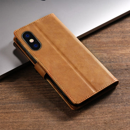 Pour iPhone XS / X N.BEKUS CSJ-P1 Coque de téléphone en cuir de couleur unie (Marron)