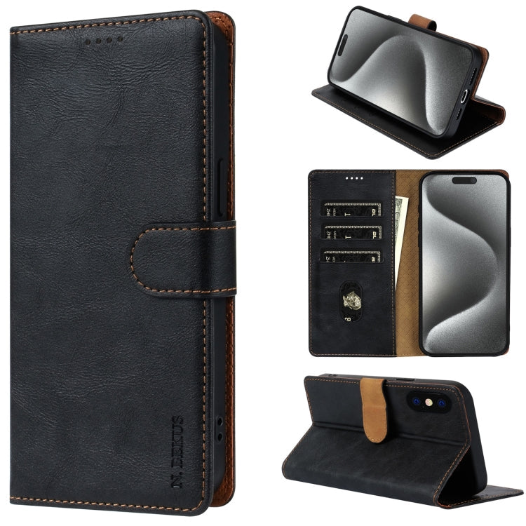 For iPhone XS / X N.BEKUS CSJ-P1 Solid Color Leather Phone Case(Black)