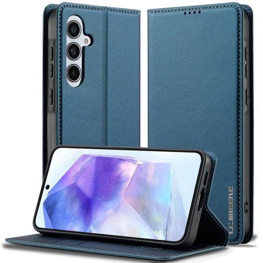Pour Samsung Galaxy A54 5G LC.IMEEKE Série L1 Housse de téléphone en PU avec texture fine givrée (Bleu)