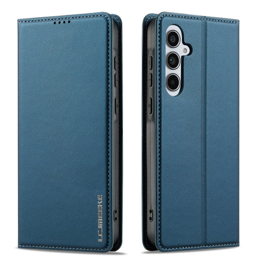 Pour Samsung Galaxy A54 5G LC.IMEEKE Série L1 Housse de téléphone en PU avec texture fine givrée (Bleu)